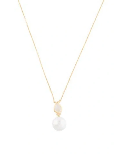 Pre-owned Kai Fine Jewelry 14k Pearl, Moonstone & Diamond Convertible Pendant Necklace, 17.5" In Multicolor