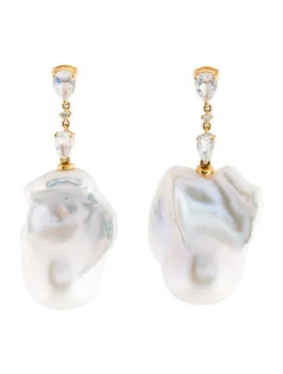 Pre-owned Kai Fine Jewelry 14k Pearl, Moonstone & Diamond Drop Earrings In Multicolor