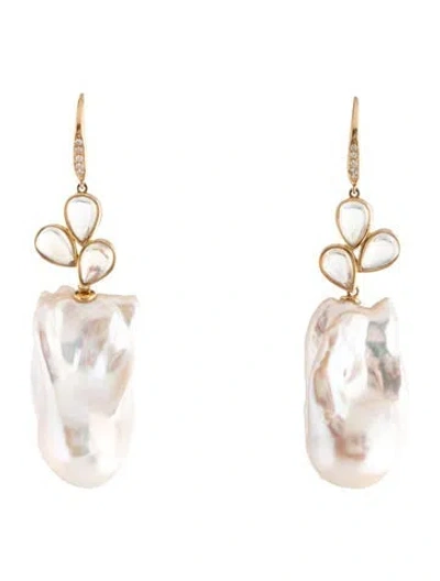 Pre-owned Kai Fine Jewelry 14k Pearl, Moonstone Labradorite, & Diamond Convertible Drop Earrings In Multicolor