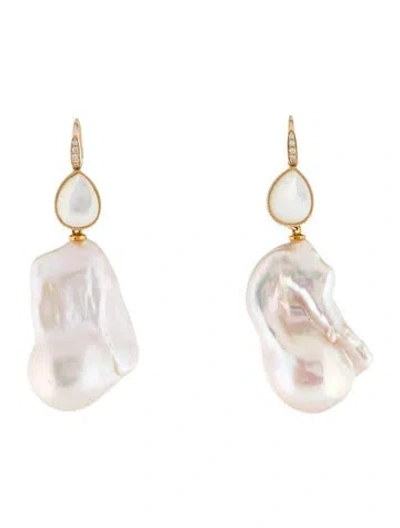 Pre-owned Kai Fine Jewelry 14k Pearl, Mother Of Pearl & Diamond Convertible Drop Earrings In Multi