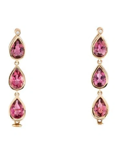 Pre-owned Kai Fine Jewelry 14k Pearl, Tourmaline & Diamond Drop Earrings In Multicolor