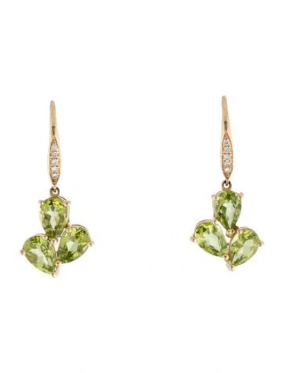 Pre-owned Kai Fine Jewelry 14k Peridot & Diamond Allure Drop Earrings In Multicolor