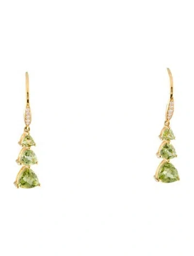 Pre-owned Kai Fine Jewelry 14k Peridot & Diamond Drop Earrings In Multi