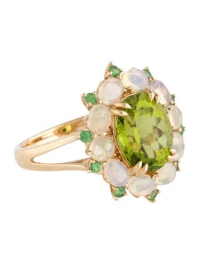 Pre-owned Kai Fine Jewelry 14k Peridot, Opal & Tsavorite Garnet Mira Cocktail Ring In Multicolor
