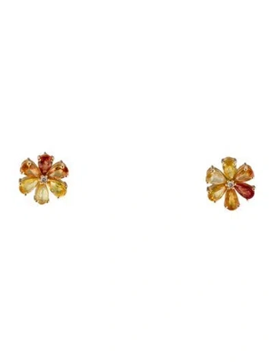 Pre-owned Kai Fine Jewelry 14k Sapphire & Diamond Flora Blossom Stud Earring In Multi