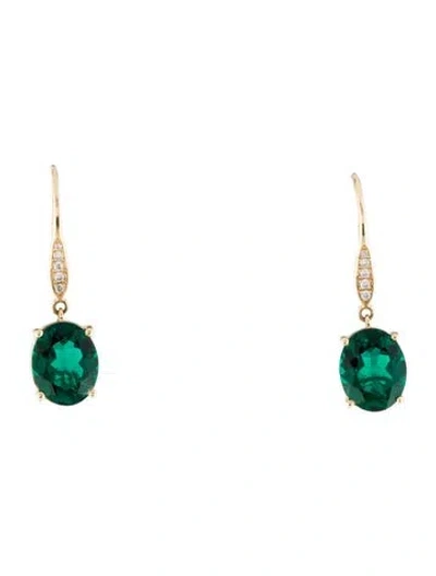 Pre-owned Kai Fine Jewelry 14k Synthetic Emerald & Diamond Drop Earrings In Multi
