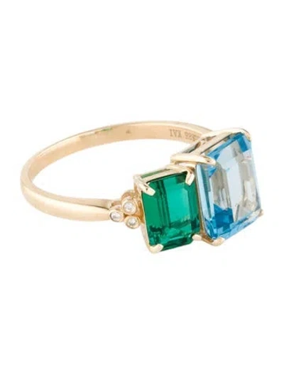 Pre-owned Kai Fine Jewelry 14k Topaz & Synthetic Emerald Cocktail Ring In Multi