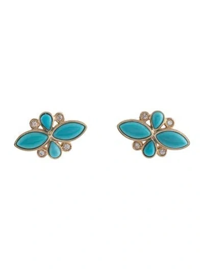 Pre-owned Kai Fine Jewelry 14k Tropical 1.50ctw Turquoise & Diamond Stud Earrings In Multicolor