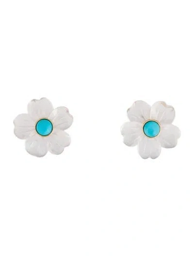 Pre-owned Kai Fine Jewelry 14k Turquoise & Rose Quartz Petal Earrings In Multi