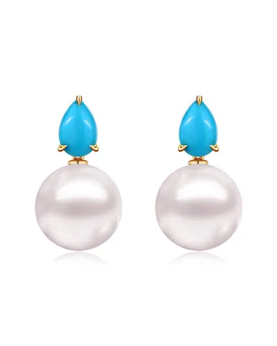 KAI FINE JEWELRY KAI FINE JEWELRY 14K 0.80 CT. TW. TURQUOISE & 8-9MMMM PEARL DROP EARRINGS