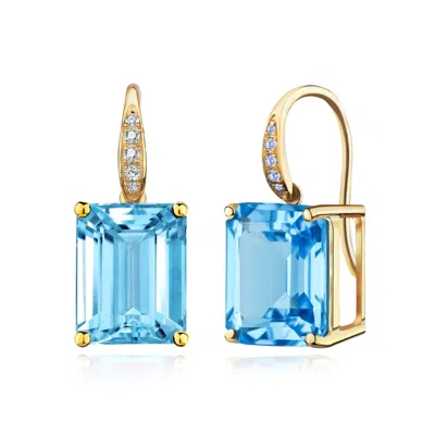 Kai Fine Jewelry Women's Blue / Gold Solid Gold Natural Emerald-cut Topaz & Diamond Drop Earrings