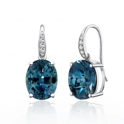 Kai Fine Jewelry Women's Blue / Silver Sterling Silver Natural Oval London Blue Topaz & Diamond Drop Earrings