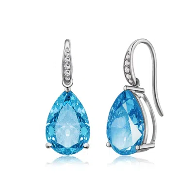 Kai Fine Jewelry Women's Blue / Silver Sterling Silver Natural Pear Topaz & Diamond Drop Earrings