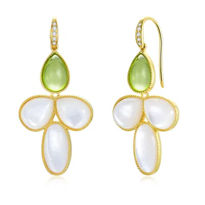Kai Fine Jewelry Women's Green / Gold / White Solid Gold Natural Peridot & Mother Of Pearl Diamond Snowdrop Flower Co In Multi