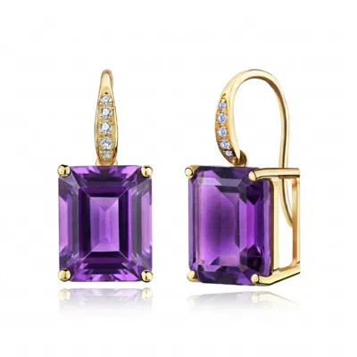 Kai Fine Jewelry Women's Purple / Gold Solid Gold Natural Emerald-cut Amethyst & Diamond Drop Earrings In Multi