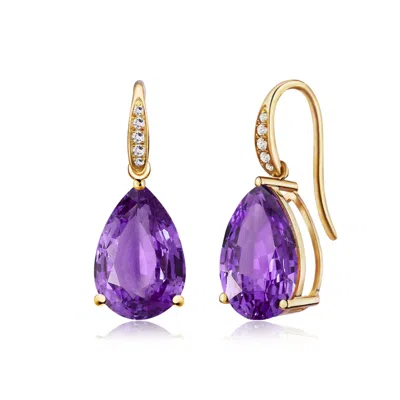 Kai Fine Jewelry Women's Purple / Gold Solid Gold Natural Pear Amethyst & Diamond Drop Earrings
