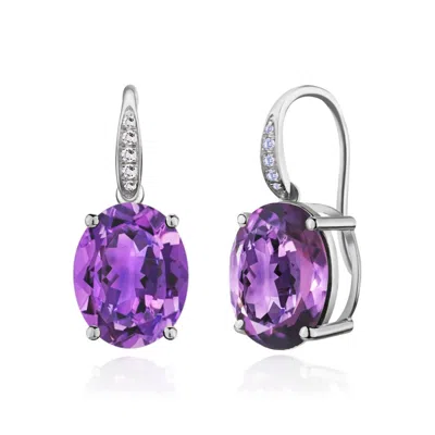 Kai Fine Jewelry Women's Purple / Silver Sterling Silver Natural Oval Amethyst & Diamond Drop Earrings In Metallic