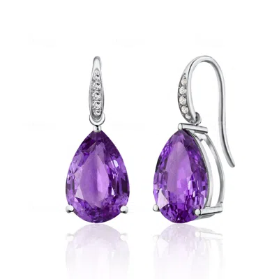 Kai Fine Jewelry Women's Purple / Silver Sterling Silver Natural Pear Amethyst & Diamond Drop Earrings