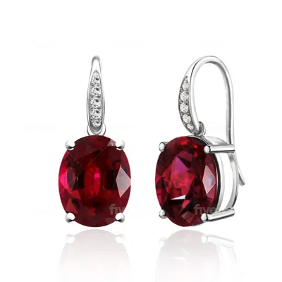 Kai Fine Jewelry Women's Silver / Red Sterling Silver Natural Oval Garnet & Diamond Drop Earrings In Pink