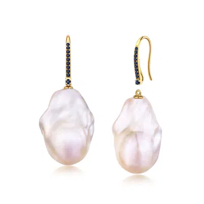 Kai Fine Jewelry Women's White / Gold / Blue Solid Gold Natural Sapphire & Baroque Pearl Convertible Drop Earrings