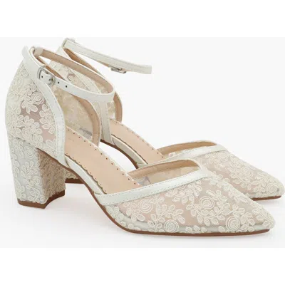 Kailee P. Kailee P Abby Lace Block Heel With Ankle Strap In White
