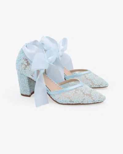 Kailee P. Kailee P Abby Lace Block Heel With Satin Ankle Tie In Blue