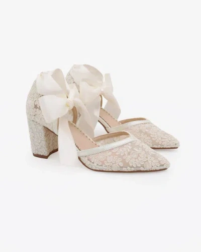 Kailee P. Kailee P Abby Lace Block Heel With Satin Ankle Tie In White