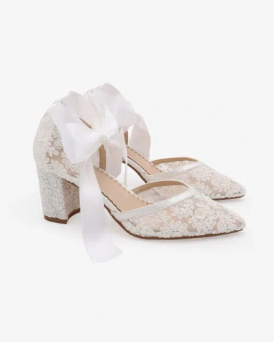 Kailee P. Kailee P Abby Lace Block Heel With Satin Ankle Tie In White