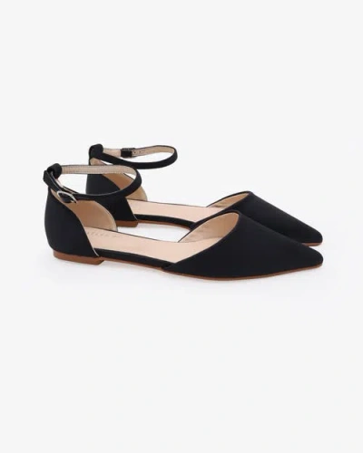 Kailee P. Kailee P Bella Satin Pointy Toe Flats With Ankle Strap In Black