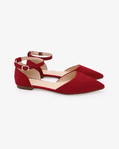 Kailee P. Kailee P Bella Satin Pointy Toe Flats With Ankle Strap In Red