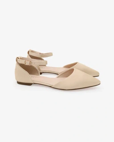 Kailee P. Kailee P Bella Satin Pointy Toe Flats With Ankle Strap In Neutral