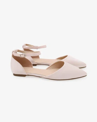 Kailee P. Kailee P Bella Satin Pointy Toe Flats With Ankle Strap In Pink