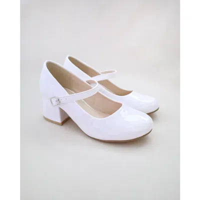 Kailee P. Babies' Kailee P Charlotte Patent Mary Jane Girls Block Heel In White