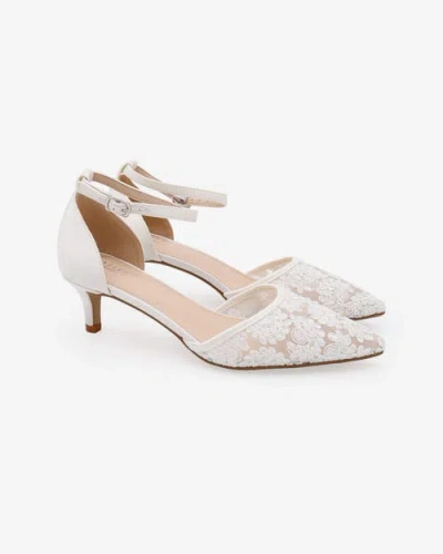 Kailee P. Kailee P Claudia Crochet Lace Pointed Toe Wedding Kitten Low Heel In White