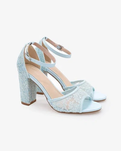 Kailee P. Kailee P Faith Crochet Lace Block Heel Sandals With Ankle Strap In Blue