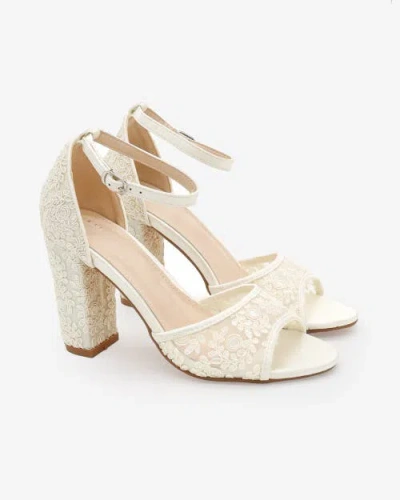 Kailee P. Kailee P Faith Crochet Lace Block Heel Sandals With Ankle Strap In White