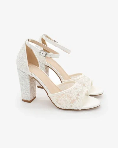Kailee P. Kailee P Faith Crochet Lace Block Heel Sandals With Ankle Strap In White