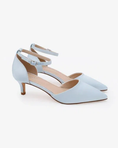 Kailee P. Kailee P Farah Satin Pointed Toe Kitten Low Heel Wedding Shoes In Blue