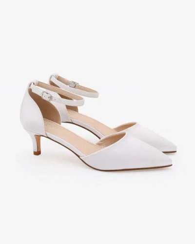 Kailee P. Kailee P Farah Satin Pointed Toe Kitten Low Heel Wedding Shoes In White