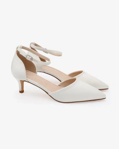 Kailee P. Kailee P Farah Satin Pointed Toe Kitten Low Heel Wedding Shoes In White