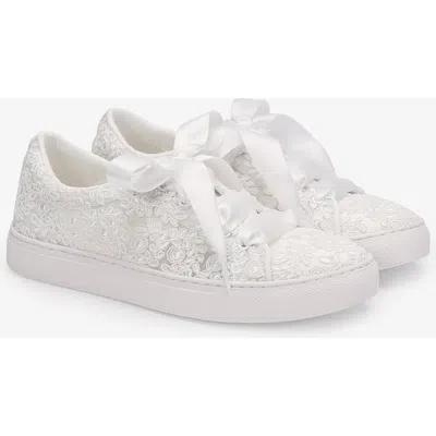 Kailee P. Kailee P Gia Crochet Lace Wedding Platform Sneakers In White
