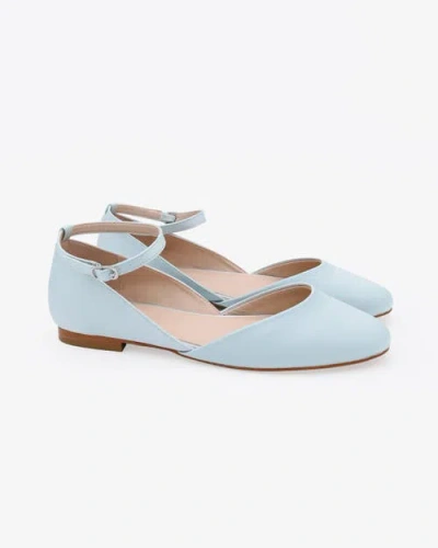Kailee P. Kailee P Gloria Satin Round Toe Wedding Flat With Ankle Strap In Blue