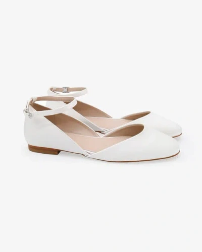 Kailee P. Kailee P Gloria Satin Round Toe Wedding Flat With Ankle Strap In Neutral