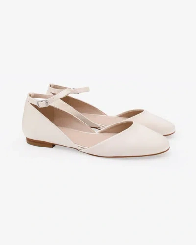 Kailee P. Kailee P Gloria Satin Round Toe Wedding Flat With Ankle Strap In White