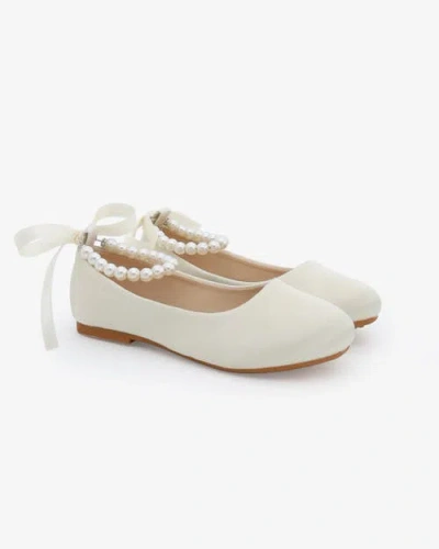 Kailee P. Babies' Kailee P Harper Satin Flower Girl Flats In White