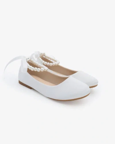 Kailee P. Babies' Kailee P Harper Satin Flower Girl Flats In White