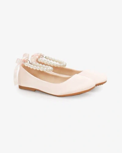 Kailee P. Kids' Kailee P Harper Satin Girl Flats With All Pearls Strap In Pink