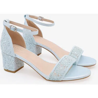 Kailee P. Kailee P Jackie Crochet Lace Block Heel Wedding Sandals In Blue