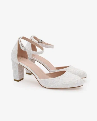 Kailee P. Kailee P Jasmin Lace Block Heel With Ankle Strap In White