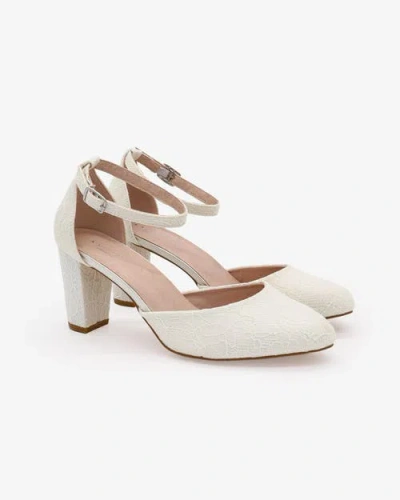 Kailee P. Kailee P Jasmin Lace Block Heel With Ankle Strap In White